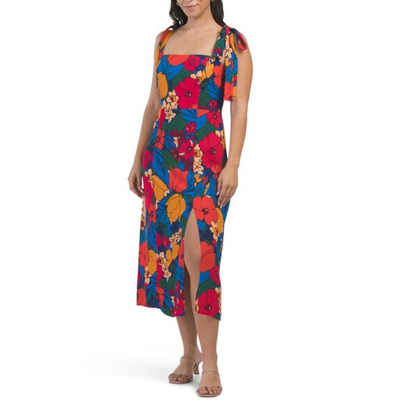 ADRIANNA PAPELL Orange Multi Tie Shoulder Floral Dress - Picture 1 of 2
